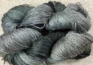 Silk Bamboo sport wt Yarn 325 yds Hand Dyed colors- Gray Black-Great Adirondack