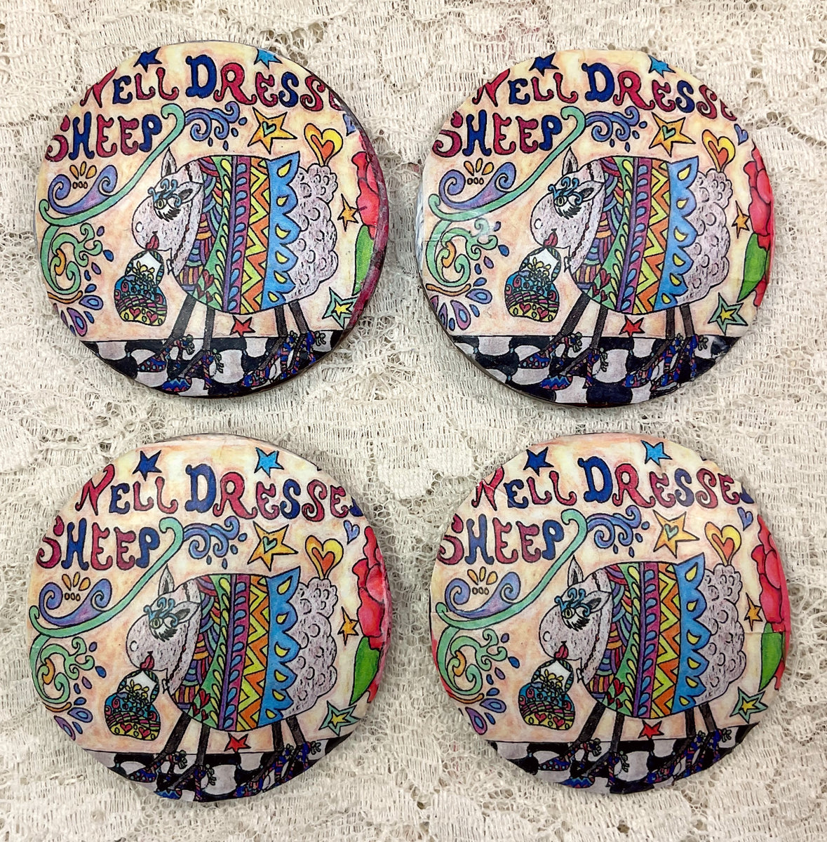 2” Pin Brooch Well Dressed Sheep Great Adirondack Yarn original ar