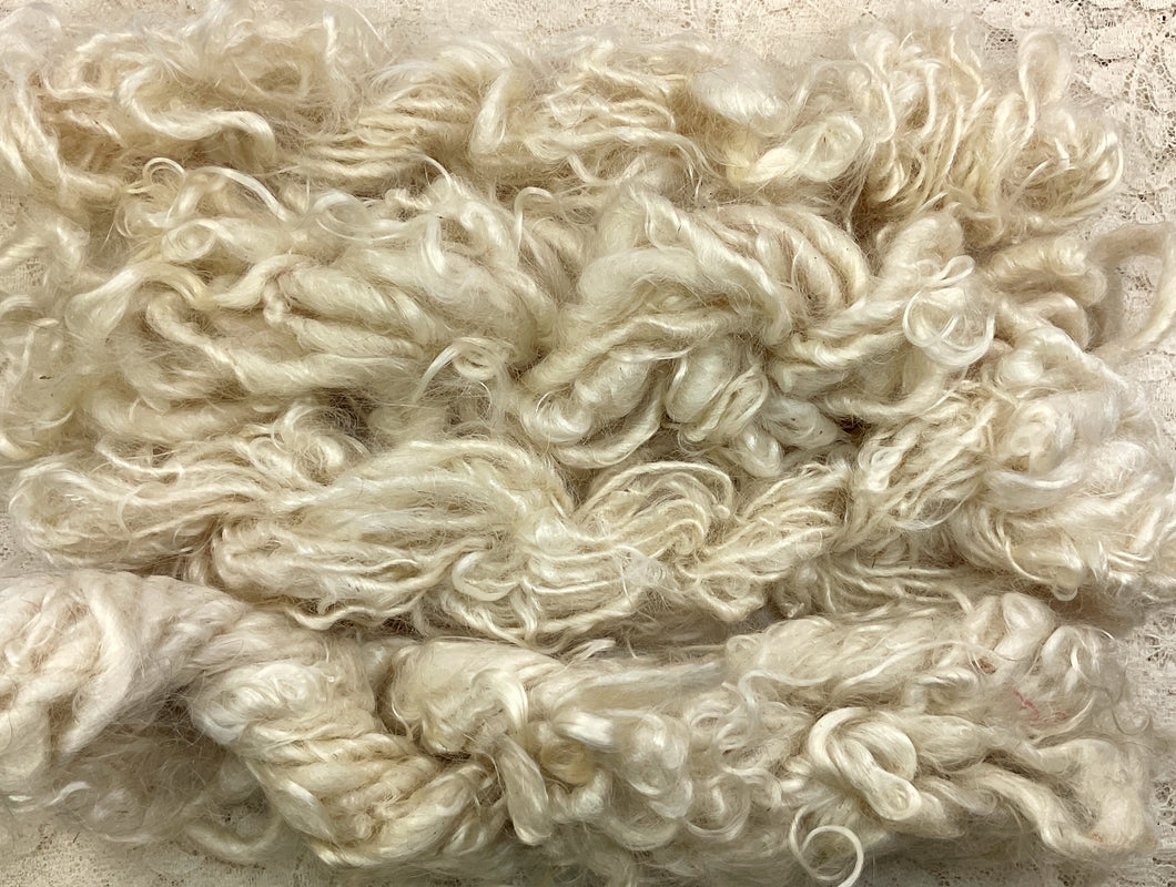 Art Yarn -Handspun skeins of mohair curls natural -approx 67 yards, 3.7 oz.