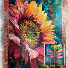 Load image into Gallery viewer, Fabric and Wood Art Clipboards 9” x 12”  dragonfly-sunflower- Great Adirondack
