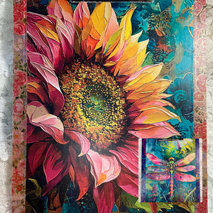 Fabric and Wood Art Clipboards 9” x 12”  dragonfly-sunflower- Great Adirondack