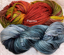 Load image into Gallery viewer, Bamboo Cotton Worsted Yarn 247 yds- Colors-Paprika-Black Grays-Great Adirondack
