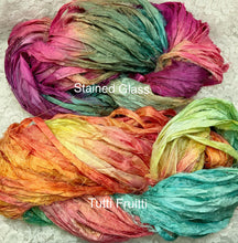 Load image into Gallery viewer, Sari Silk Yarn 50 yds -hand dyed colors -Tutti Fruitti-Stained Glass-Great Adirondack
