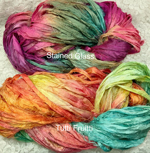 Sari Silk Yarn 50 yds -hand dyed colors -Tutti Fruitti-Stained Glass-Great Adirondack