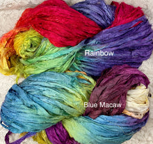 Load image into Gallery viewer, Sari Silk Yarn -50 yds- hand dyed colors-Blue Macaw-Rainbow- Great Adirondack
