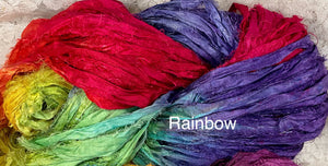 Sari Silk Yarn -50 yds- hand dyed colors-Blue Macaw-Rainbow- Great Adirondack