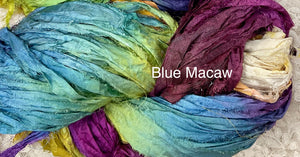 Sari Silk Yarn -50 yds- hand dyed colors-Blue Macaw-Rainbow- Great Adirondack