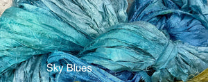 Sari Silk Yarn 50 yds hand dyed color -Sky Blues-Great Adirondack