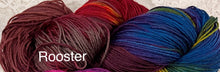 Load image into Gallery viewer, Sock Yarn Merino Superwash and nylon 450 yds -Colors-Rooster-Plum Loco-Garden Party
