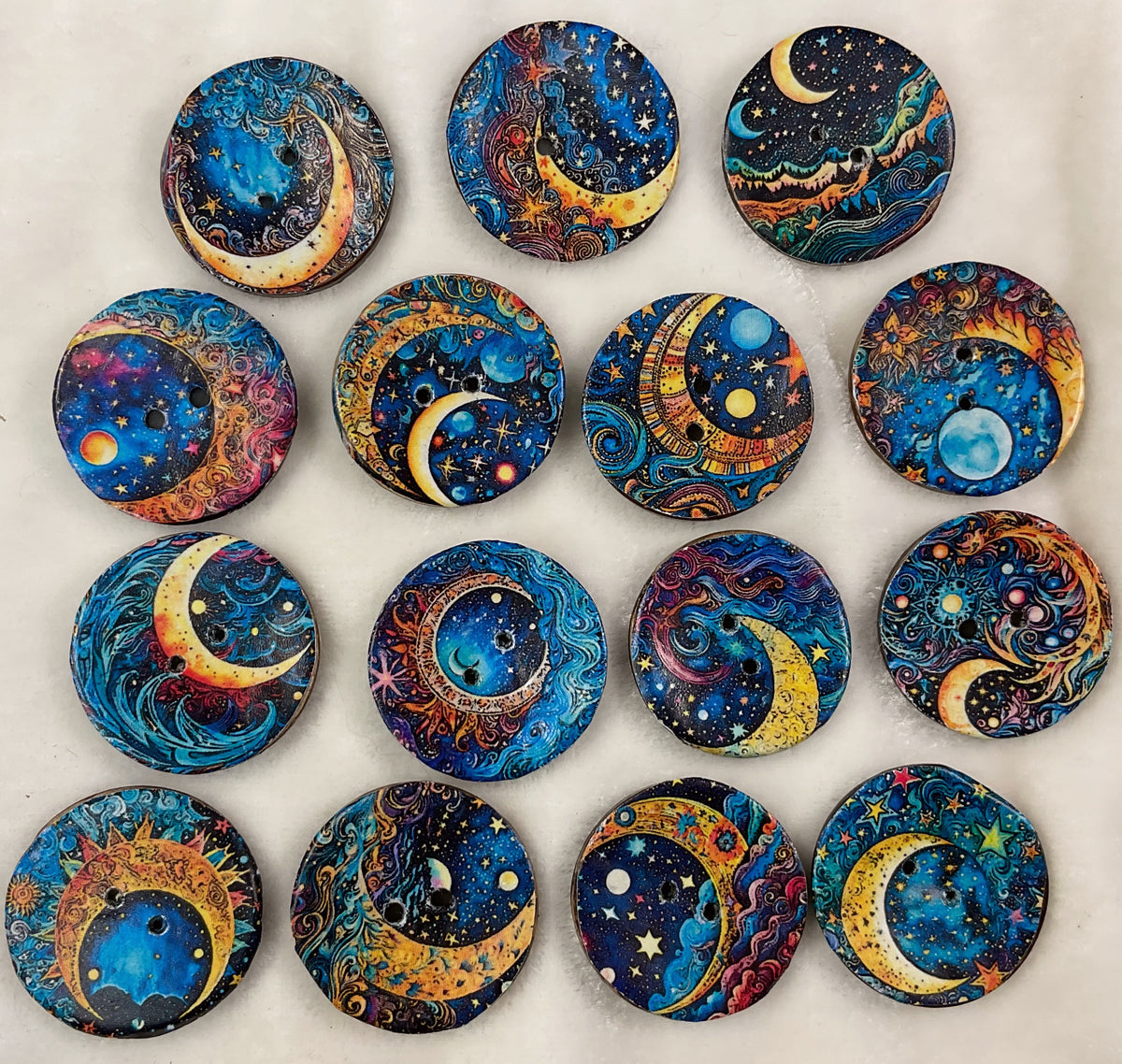 1” buttons-celestial-moons-assorted patterns-Handcrafted- Great Adiron ...