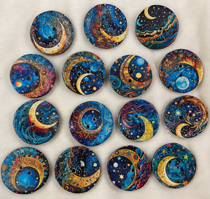 1” buttons-celestial-moons-assorted patterns-Handcrafted- Great Adirondack Yarn