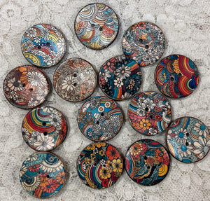 Button 1.18” zendoodle-peter max style -assorted- Handcrafted -Great Adirondack