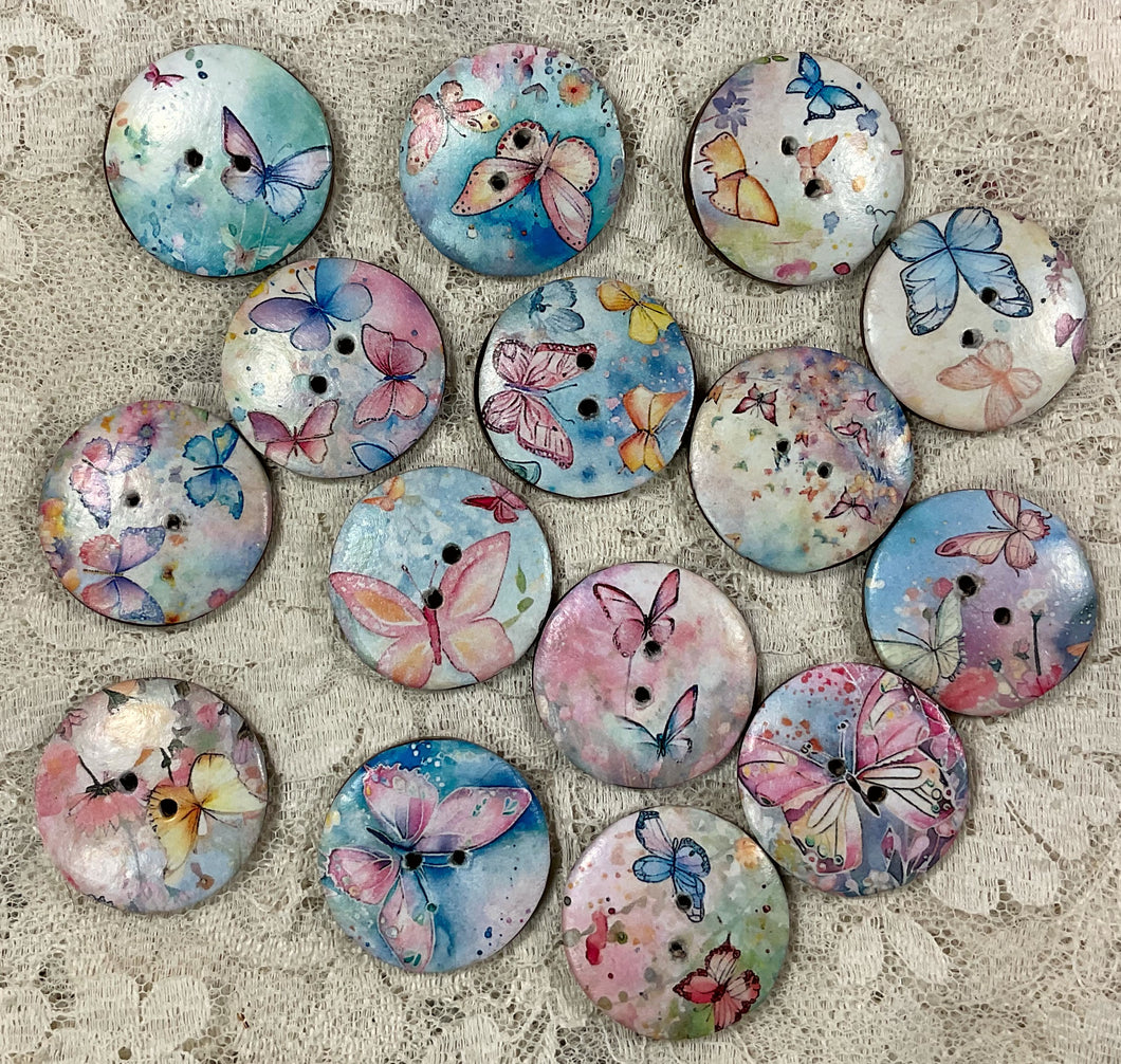 Button 1.18”- pastel butterflies -assorted- Handcrafted -Great Adirondack