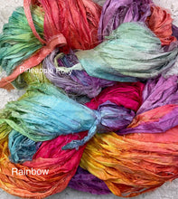 Load image into Gallery viewer, Sari Silk Yarn -50 yds- hand dyed colors-Pineapple Polly-Rainbow- Great Adirondack
