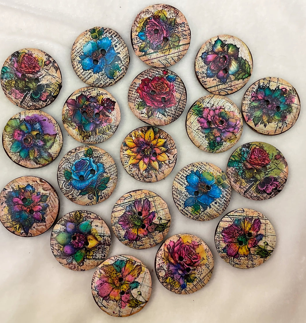 1” Buttons-Bejeweled Flowers-Antique look -assorted-Handcrafted Great Adirondack Yarn