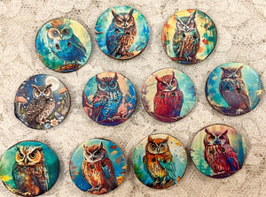 1.18” Buttons- Mystical  Owls-assorted-Handcrafted- Great Adirondack Yarn