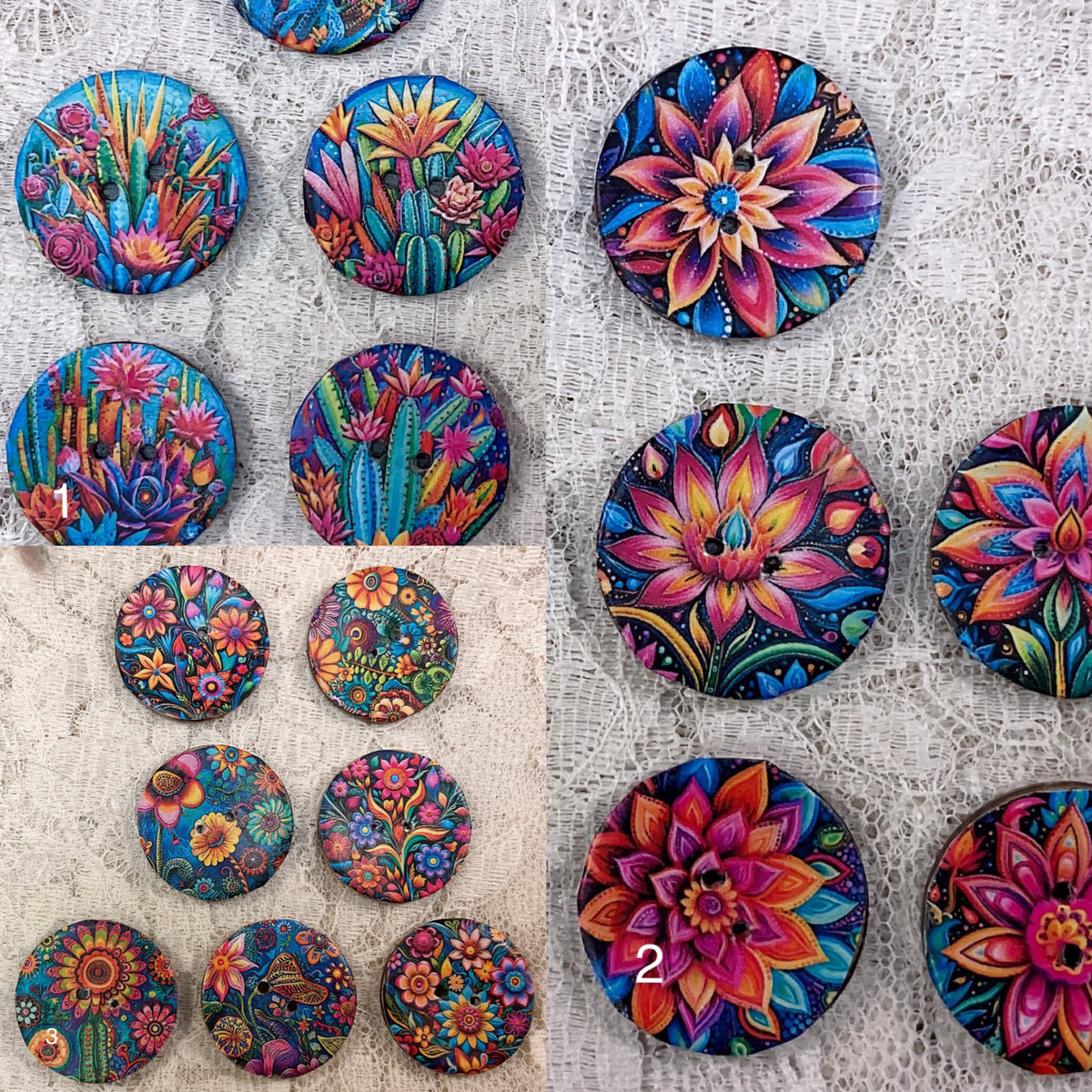 1” buttons - mexican style -colorful flowers-assorted patterns-Handcra ...