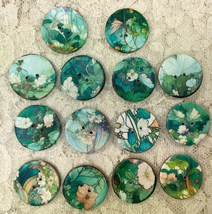 1” buttons -shades of green-flowers-assorted patterns-Handcrafted Great Adirondack