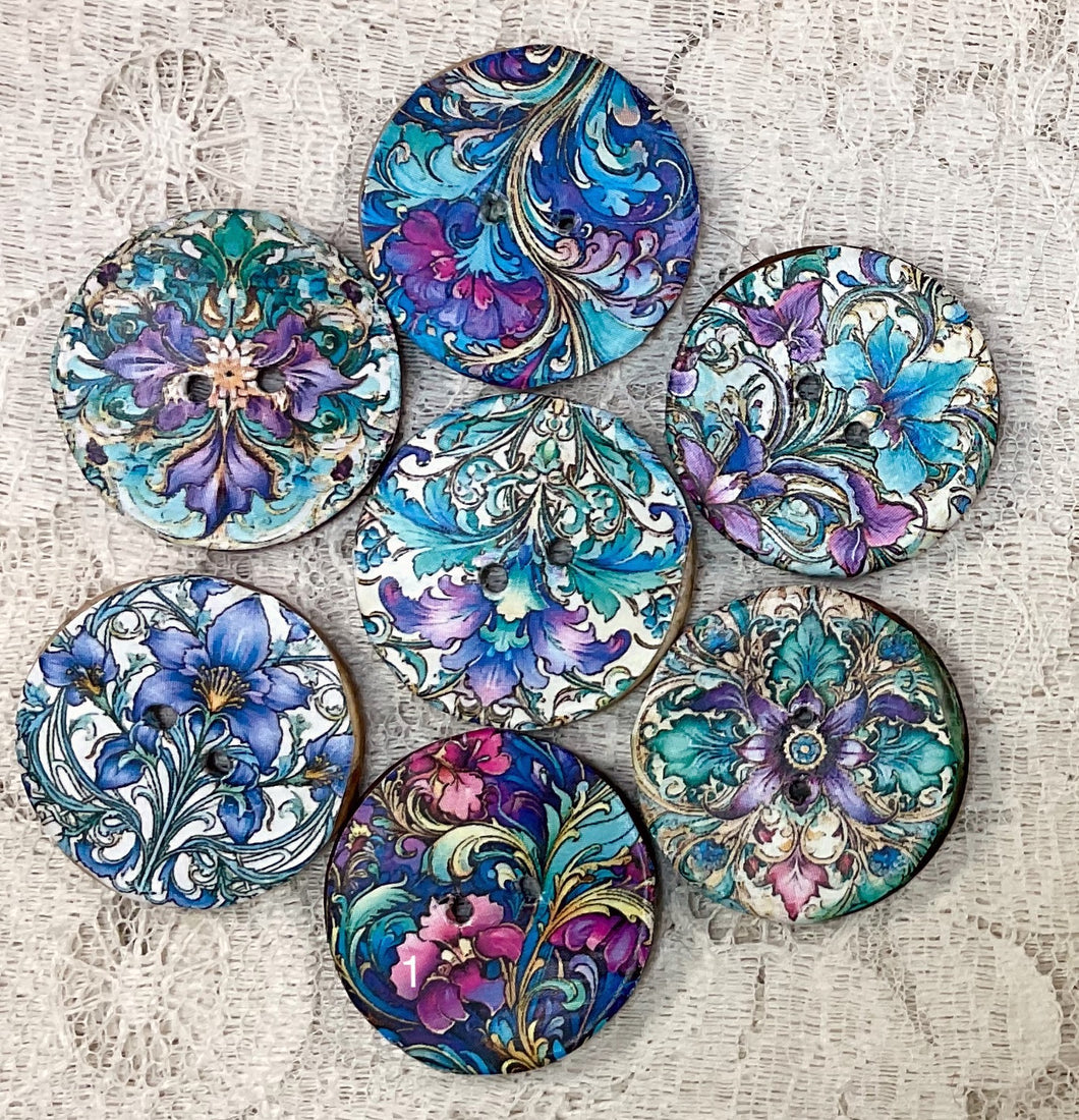 1” buttons -art nouveau-scrolls-flowers-assorted patterns-Handcrafted Great Adirondack