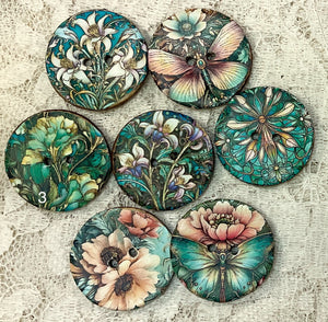 1” buttons -art nouveau-scrolls-flowers-assorted patterns-Handcrafted Great Adirondack