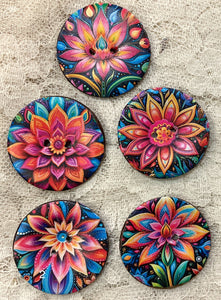 1.5” Buttons-Mexican Flowers-assorted Patterns- Handcrafted Great Adirondack Yarn