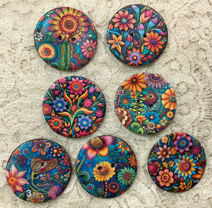 1.5” Buttons-Mexican Flowers-assorted Patterns- Handcrafted Great Adirondack Yarn