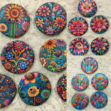 Load image into Gallery viewer, 1.5” Buttons-Mexican Flowers-assorted Patterns- Handcrafted Great Adirondack Yarn
