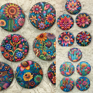 1.5” Buttons-Mexican Flowers-assorted Patterns- Handcrafted Great Adirondack Yarn