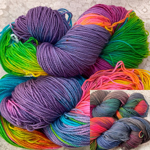 Silk merino fingering wt yarn  -440 yds -Hand Dyed -Foliage-Fiesta- Great Adirondack