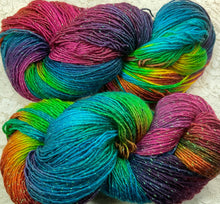 Load image into Gallery viewer, Sparkle Sock yarn -gold-single ply -merino-417 yds Hand dyed colors-Butterfly-Tiffany-Fiesta-Great Adirondack
