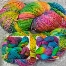 Load image into Gallery viewer, Sparkle Sock yarn -gold-single ply -merino-417 yds Hand dyed colors-Butterfly-Tiffany-Fiesta-Great Adirondack
