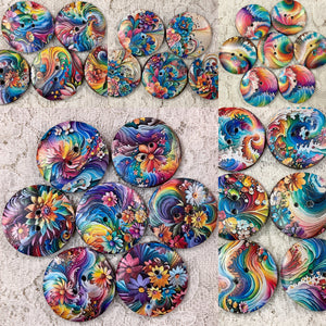 1.18” Buttons-Rainbow waves and flowers -assorted-Handcrafted- Great Adirondack Yarn