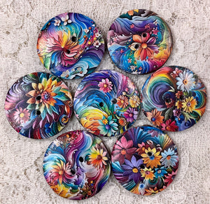 1.18” Buttons-Rainbow waves and flowers -assorted-Handcrafted- Great Adirondack Yarn