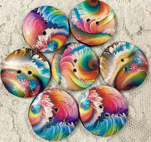 1.18” Buttons-Rainbow waves and flowers -assorted-Handcrafted- Great Adirondack Yarn