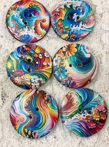 1.18” Buttons-Rainbow waves and flowers -assorted-Handcrafted- Great Adirondack Yarn