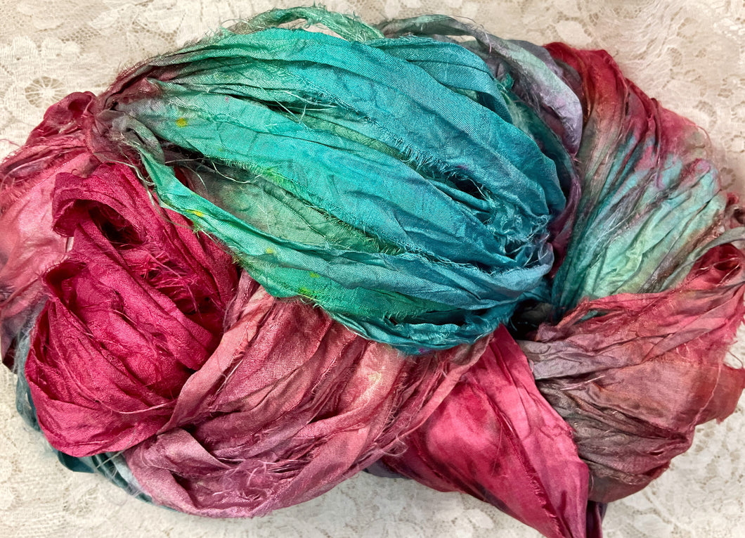 Sari Silk Yarn -50 yds- hand dyed colors - Sundance- Great Adirondack