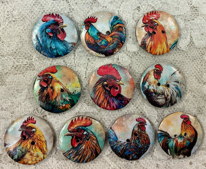 1” buttons -colorful Roosters -Handcrafted Great Adirondack Yarn