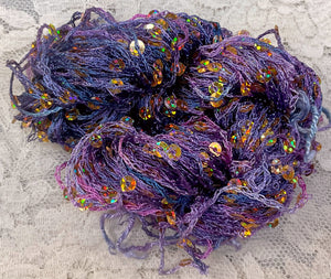 Sequined Yarn 75 yds Hand Dyed Color Lilacs-Great Adirondack