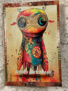 5.5” x 8” inch sketchbook- whimsical creature-handcrafted-60 blank pages-Great Adirondack