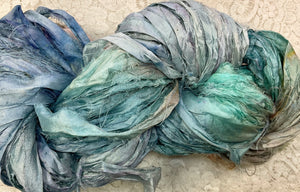 Sari Silk Yarn 50 yds hand dyed color-Blue Jay-Great Adirondack