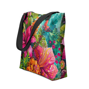 Vibrant Floral Lily Tote,  15" x 15 ", knitting bag, handbag, grocery tote , beach bag