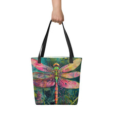 Load image into Gallery viewer, Dragonfly Tote bag, 15&quot; x 15&quot;, knitting bag, craft bag, grocery tote, handbag
