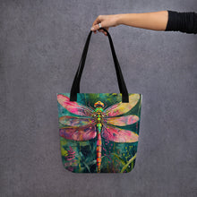 Load image into Gallery viewer, Dragonfly Tote bag, 15&quot; x 15&quot;, knitting bag, craft bag, grocery tote, handbag
