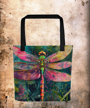 Load image into Gallery viewer, Dragonfly Tote bag, 15&quot; x 15&quot;, knitting bag, craft bag, grocery tote, handbag
