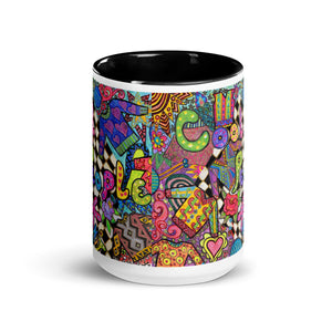 Cool People Knit ceramic coffee mug- assorted inside colors -Great Adirondack Yarn Co-original artwork-15 0z