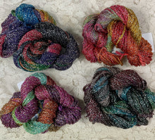 Load image into Gallery viewer, 1/8” Metallic Ribbon 50 yds  Hand Dyed Colors Watermelon-Pansy-Pheasant-Verbena
