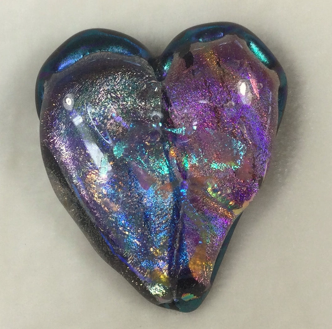Dichroic heart or star pins 1.25” x1.25” Nancy Geddes- handcrafted-vintage