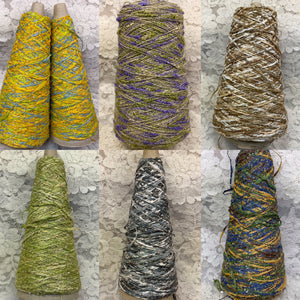 Novelty Yarn Metallic cones-assorted colors- sizes-closeout approx 1200 yds per lb