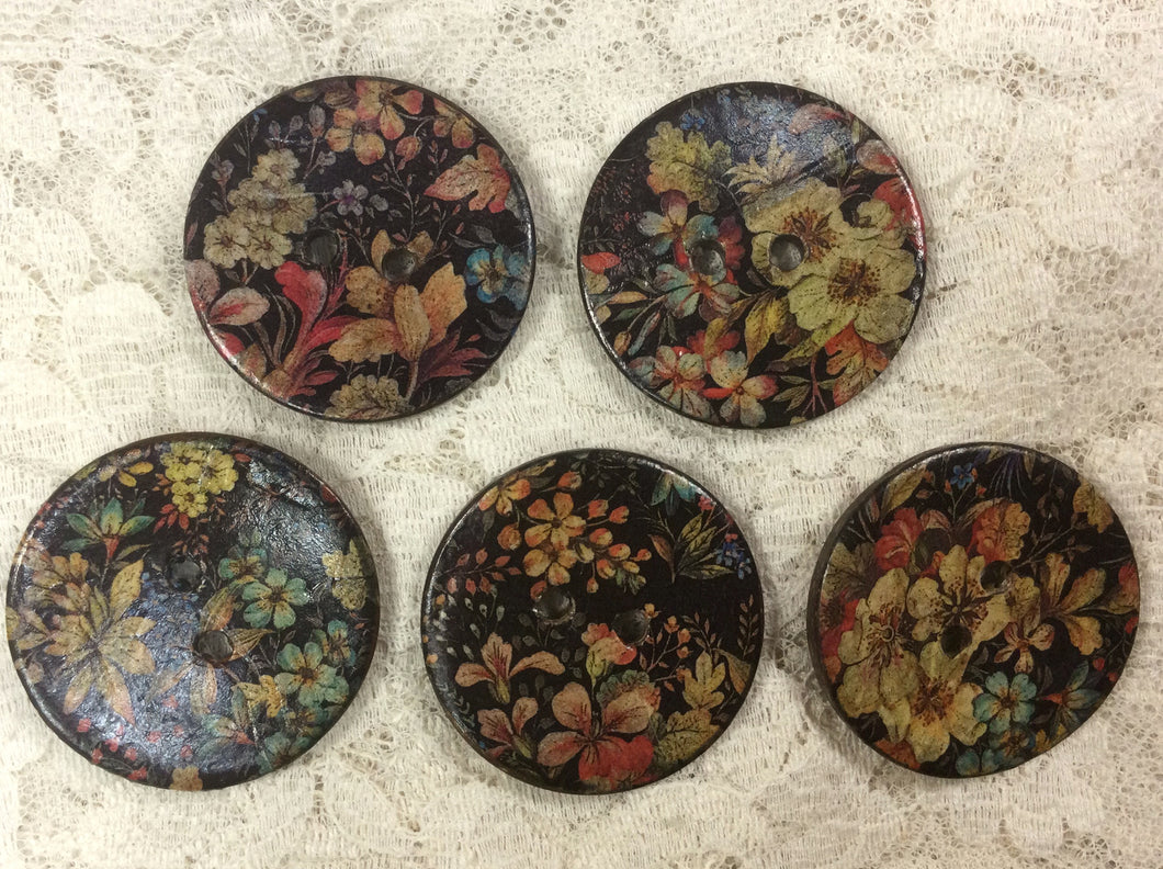 1.5” Buttons Antique Black Floral Patterns Handcrafted Great Adirondack Yarn