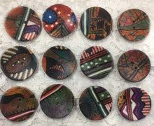 Load image into Gallery viewer, Large Buttons 1 and 7/8” Fabric and wood handcrafted Tribal or Batik
